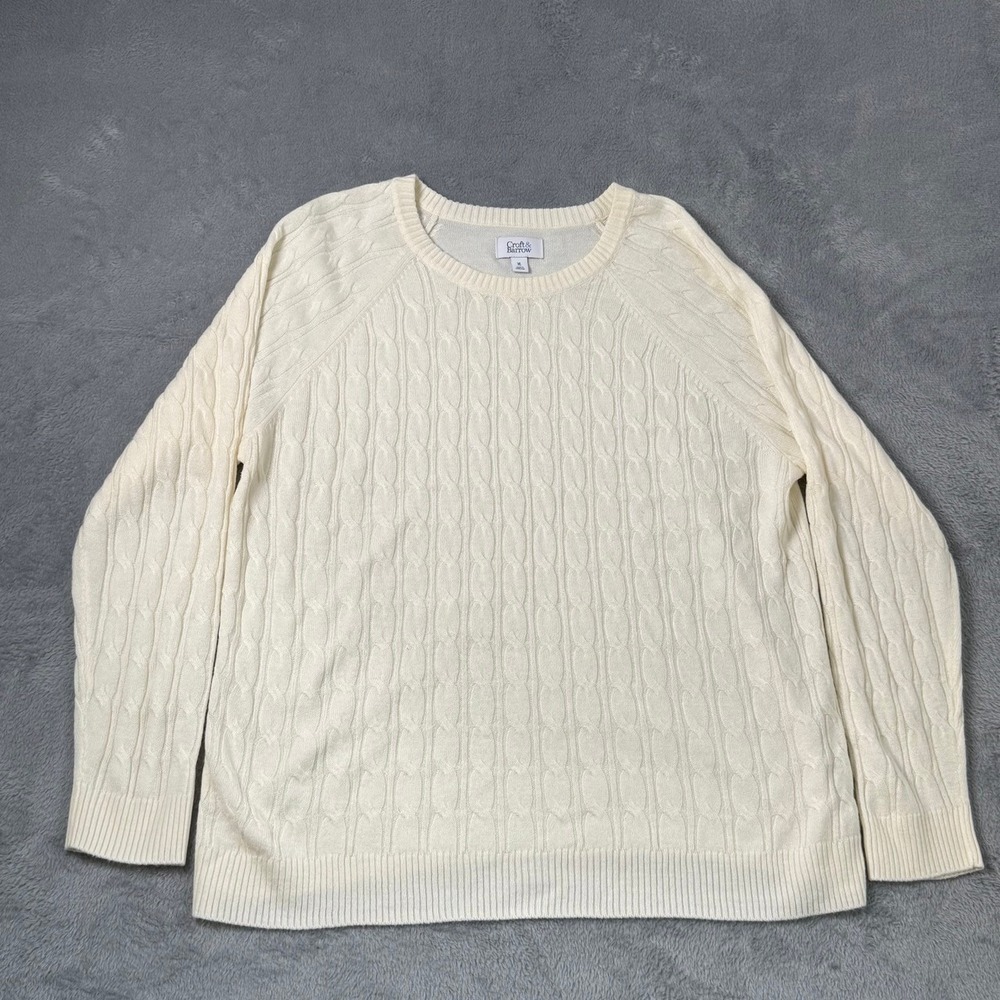 Croft and Barrow‎ Sweater Womens XL Cream Cable Knit Crew Neck Classic Preppy
